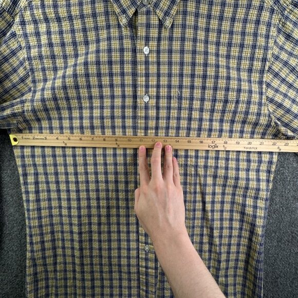 VTG LL Bean Textured Yellow Blue Plaid Long Sleeve Button Up Shirt Medium Cotton - Picture 5 of 15